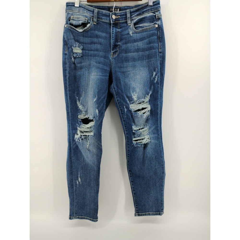Judy Blue Jeans Boyfriend Fit Stretch Denim Distressed Blue Women's 11/30